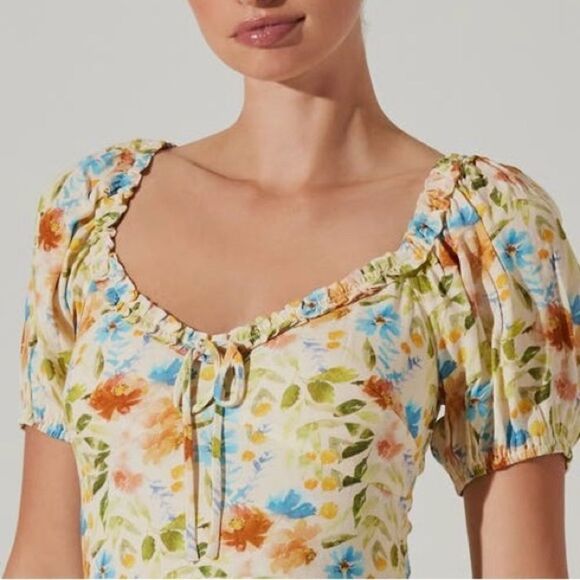 ASTR the Label NWT Yellow Multi Floral Midi Dress M - Picture 5 of 8